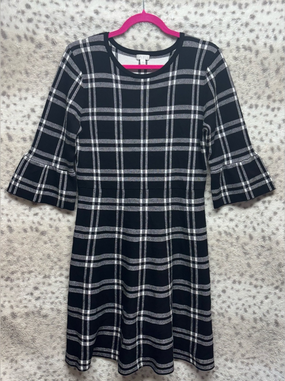 SPENSE PLAID 3/4 BELL SLEEVE DRESS